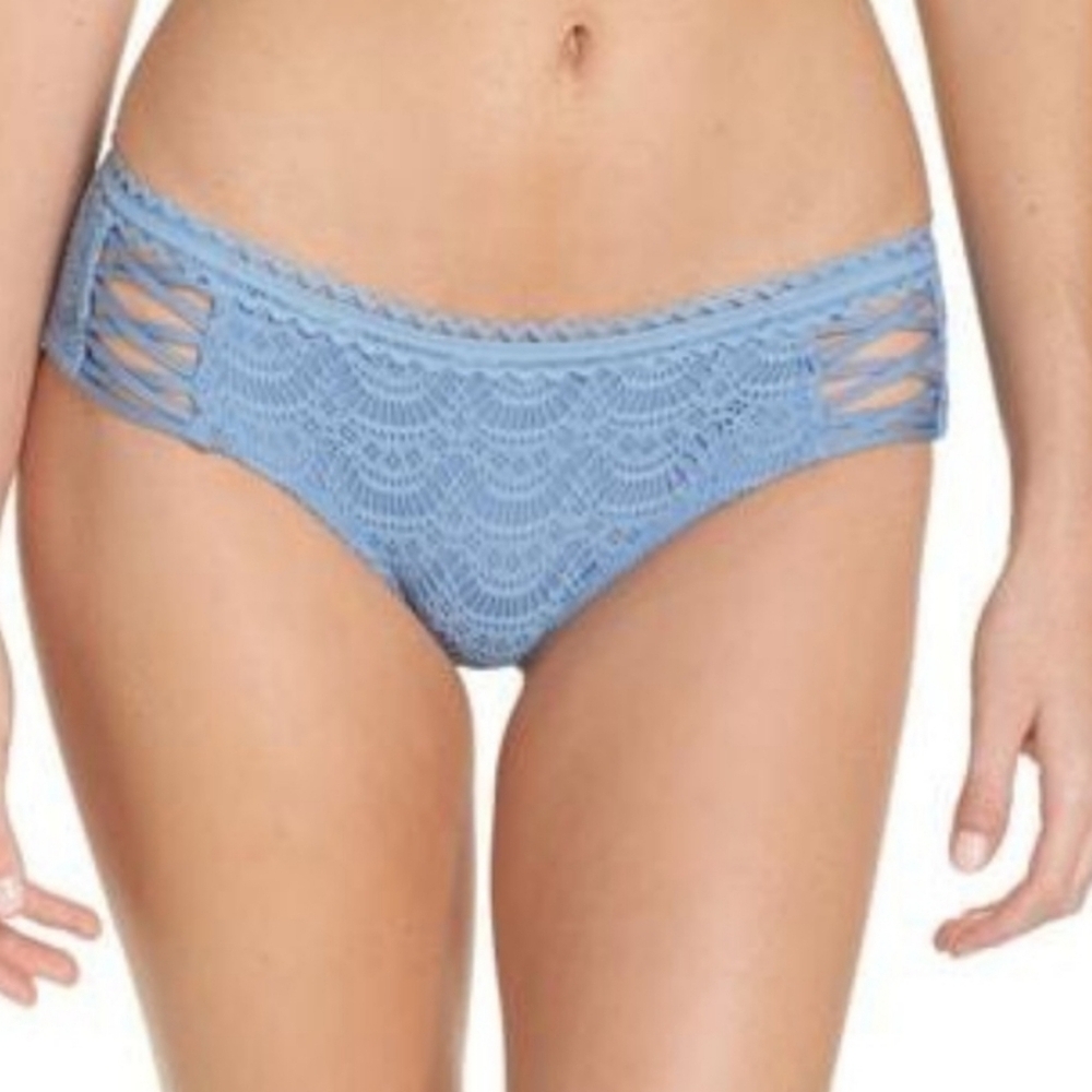 NWT Becca Elegant Lace Women's Swim Lace Panties - Blue Sz L